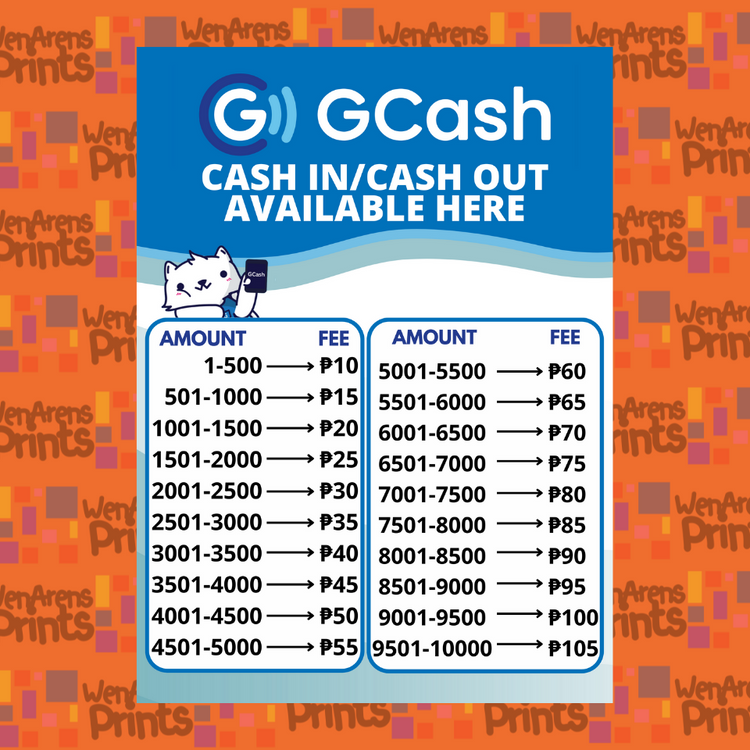 Gcash fee Rate Charge 15 PER 500 Interval Vinyl Wall Sticker