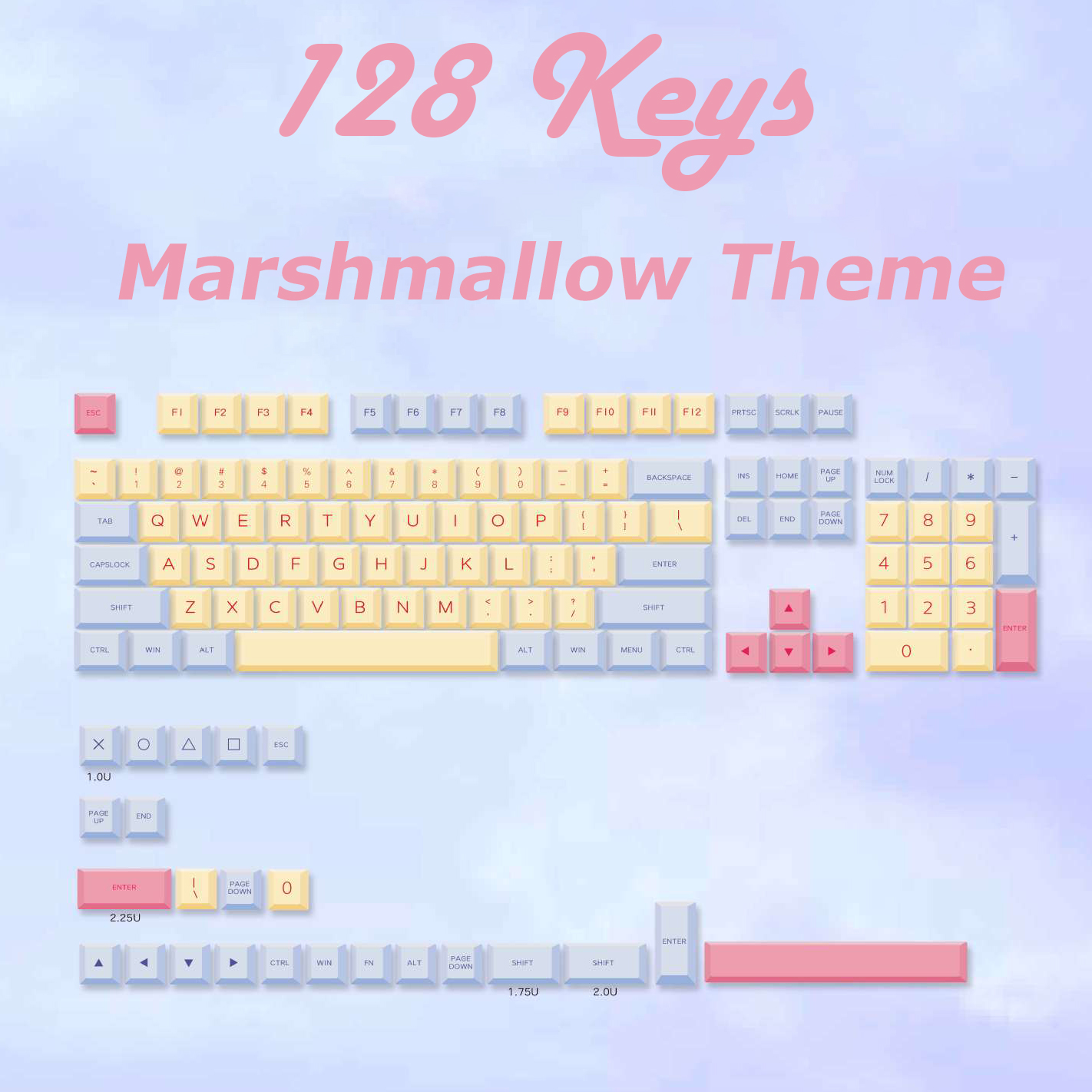 128 Keys Marshmallow Theme XDA Profile PBT Keycaps For 61/63/64/68/75
