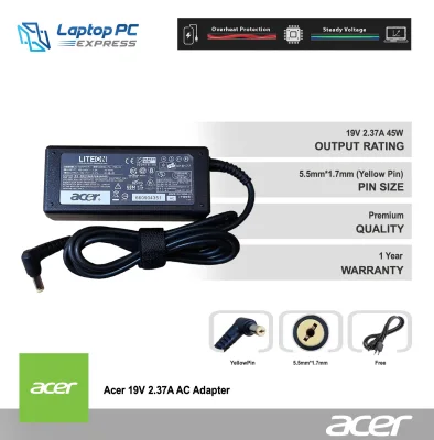 Acer laptop charger model: ADP-45FE F, A13-045N2A, ADP-45HE D, ADP-4SHE D for Acer Aspire 3 A315-53, Acer Travelmate P248-M, Acer Travelmate P259-G2, Acer Aspire 3 A315 19v 2.37a 5.5mm x 1.7mm