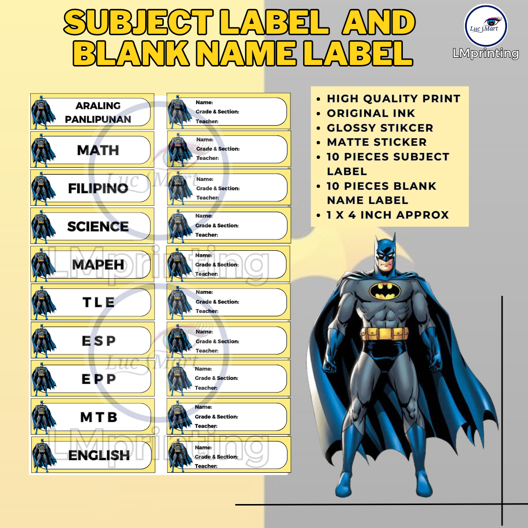 Epp Notebook Sticker LUCSMART fast shipping - BATMAN THEMED STICKER LABEL AND NAME LABEL ...