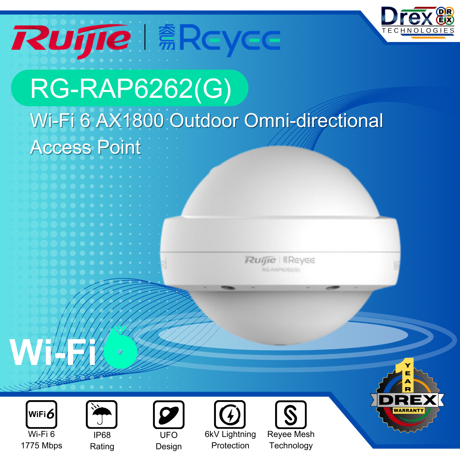 Ruijie RG RAP6262 G AX1800 Dual Band Gigabit Wi Fi 6 Access Point ruijie-rg-rap6262-g-ax1800-dual-band-gigabit-wi-fi-6-access-point