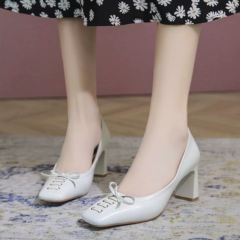 Bowknot coach Mary Jane shoes women early in the spring of 2021 the new high heels thick soft