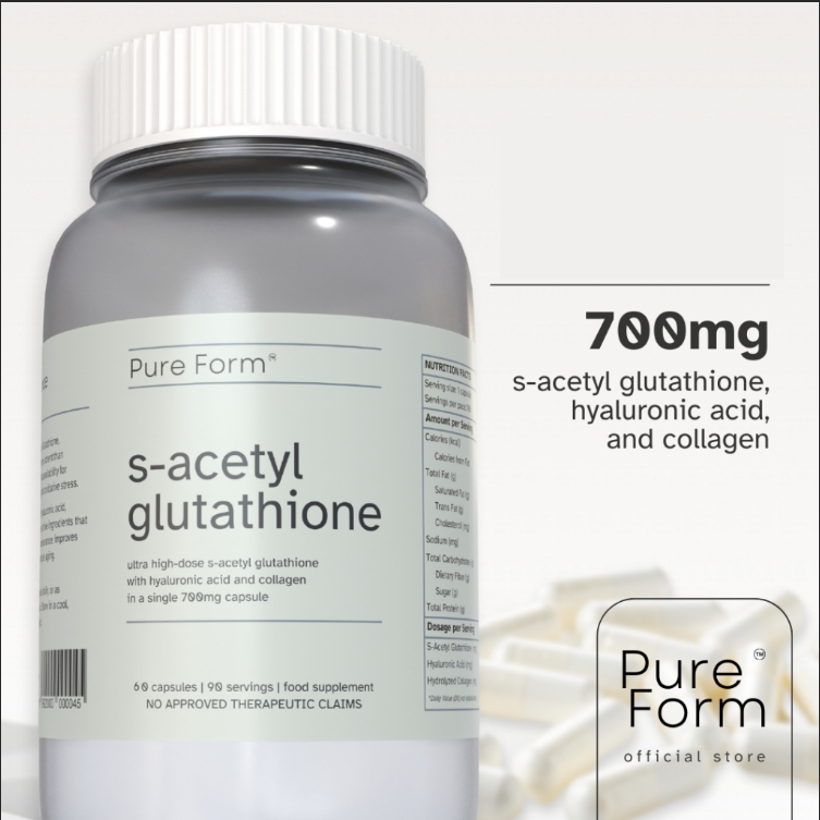 Pure Form S-Acetyl Glutathione Hyaluronic Acid Collagen Anti Aging & Antioxidant & Reducing Wrinkles & Whitening Skin 90 Capsules