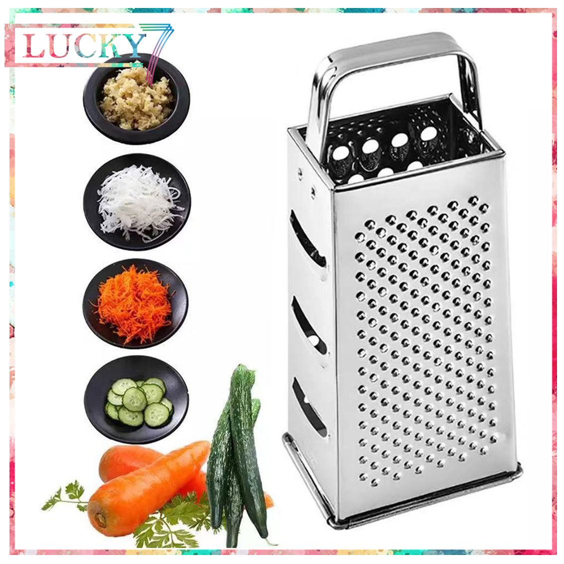 4-Sided Stainless Steel Box Cheese Carrot Food Grater Shredder 21.5*8.5cm  Silver