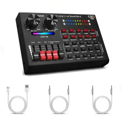 R8 Audio Sound Mixer Board Voice Changer For Live Voice Voice Card Home Chat PC Sound Live Streaming Effects Phone For Double Changer Support KTV Cell Sound Multiple S0Y6