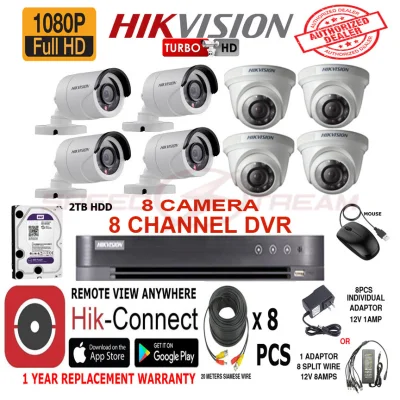 Hikvision 2MP 8 Camera 8 Channel DVR 2TB HDD Turbo HD Package