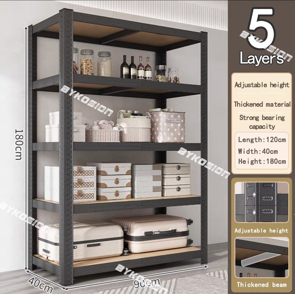 【Load 500KG】Adjustable Height Steel Rack Boltless Rack 5 Layer Heavy ...
