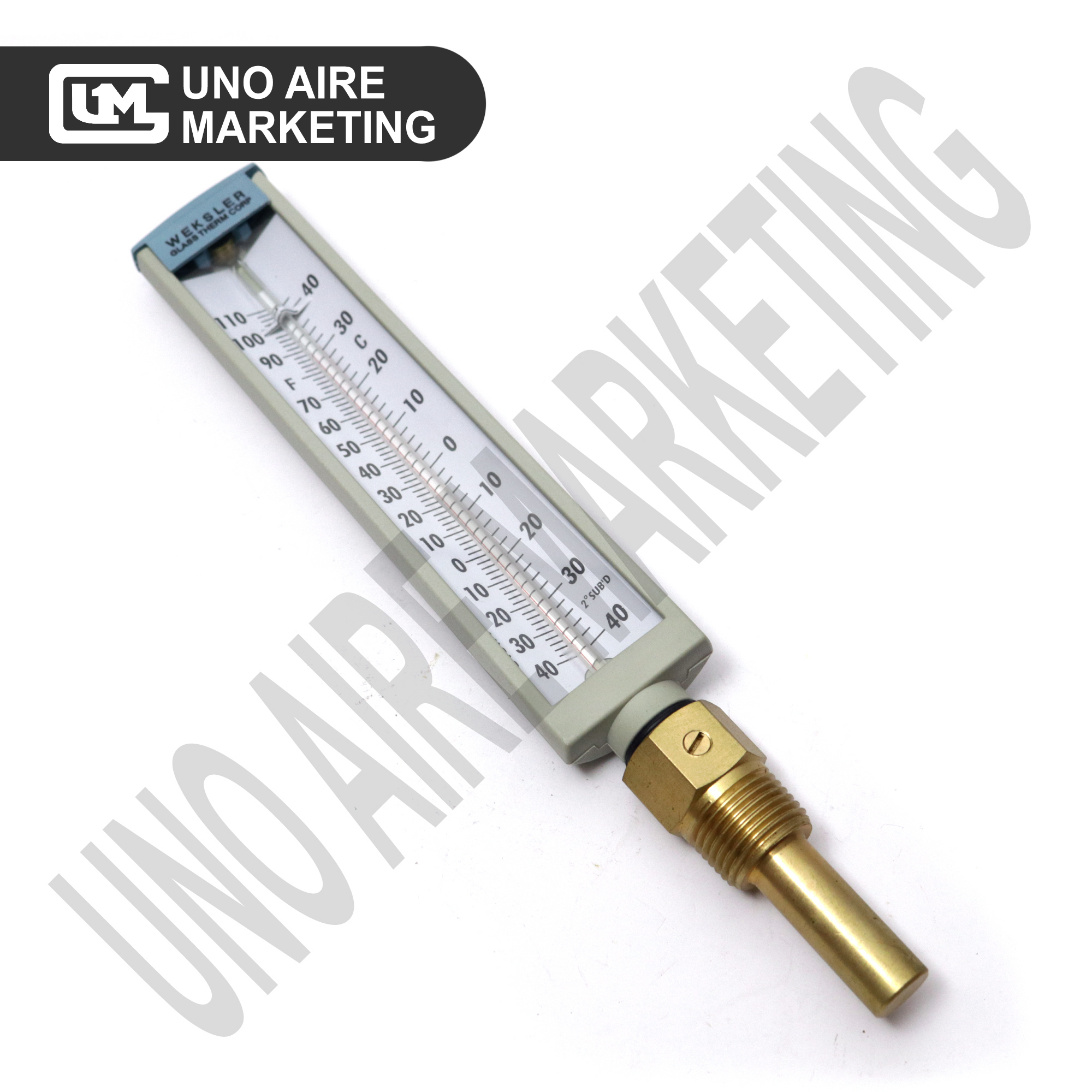 WEKSLER Industrial Thermometer for Chiller / Chilled Water HVAC Straight or Angled 40 degC