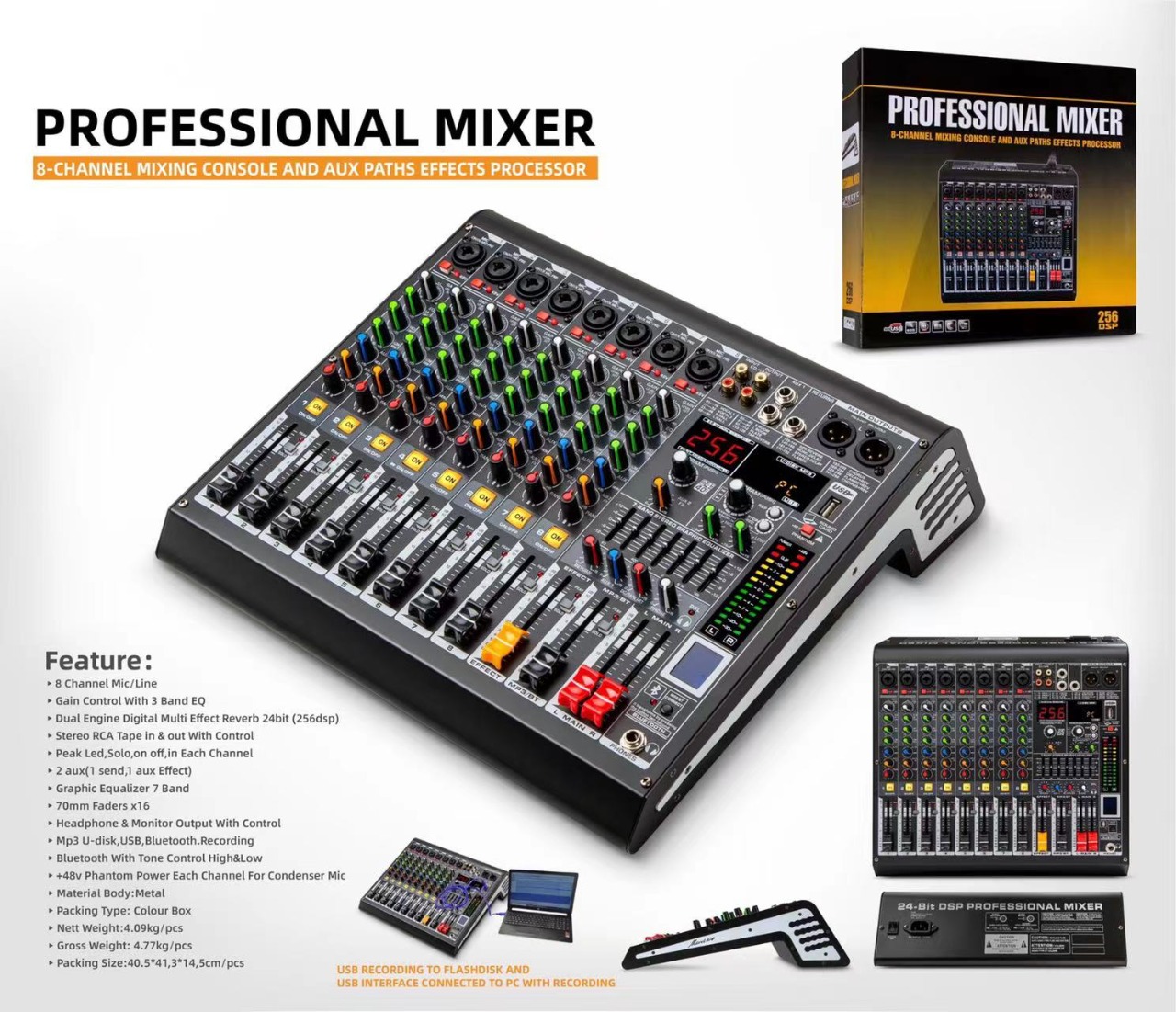 IMIX MC6 6 channel audio mixer w/ 256DSP effects 2AUX 7Band EQ USB BT
