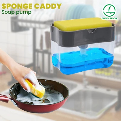 Green moon Dishwashing Soap Dispenser, Soap Dispenser Sponge Holder 2 in1, Dish soap Dispenser Caddy, Countertop soap Dispenser, Soap Pump Dispenser, Sponge Caddy