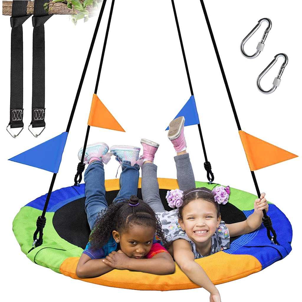 BM Swing for Kids Saucer Tree Swing Hammock Adjustable Ropes Swing