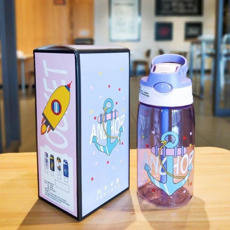 480ML Kids Sippy Cup Cartoon Water Bottles With Straws And Lids