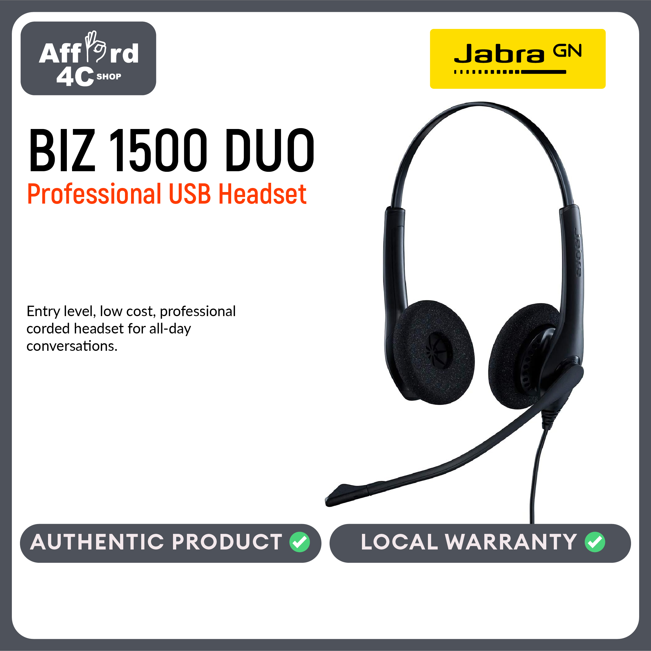 Jabra Biz 1500 Duo Professional USB Headset (Part No:1559-0159