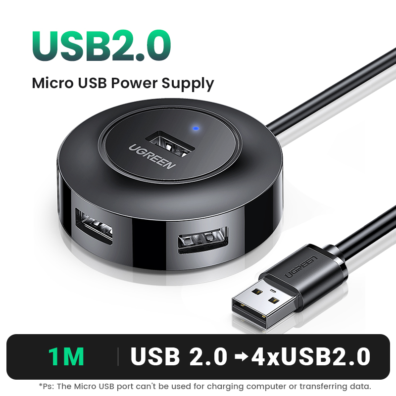 UGREEN USB 2.0 HUB 4 Port Splitter Docking Station for Laptop PC Computer with Micro USB