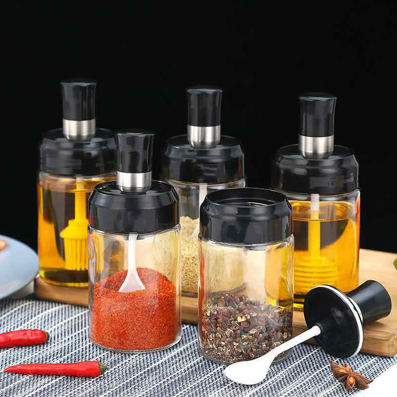 Seasoning Bottle Dispensers Glass Spice Canister With Lid and Spoon