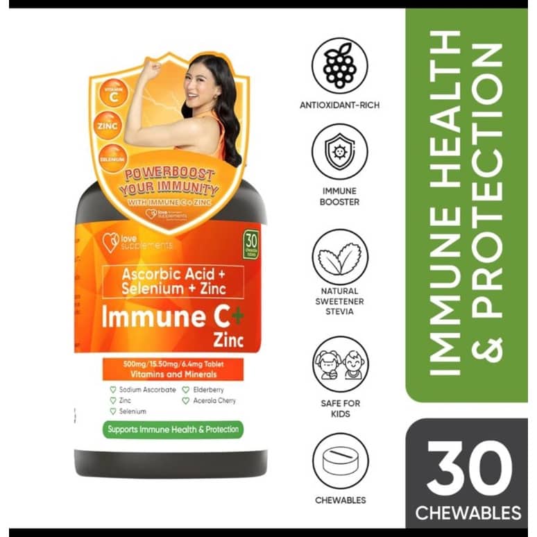 Immune C Love Supplement Vitamin C with Zinc 30 Chewable Tablets