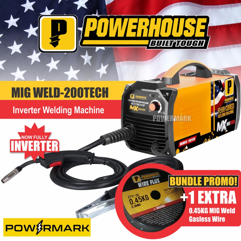 POWERHOUSE MIGWELD200TECH Inverter Gasless MIG Welding Machine with
