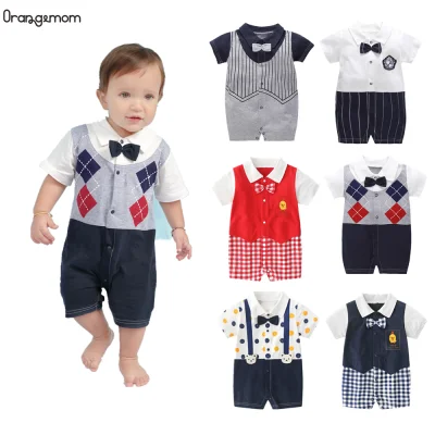 Summer Baby Boy Romper Newborn Gentleman Toddler Jumpsuit Short Sleeve Baby One-piece Fashion Baby Boy Clothes Cotton Baby Bodysuit,1PCS