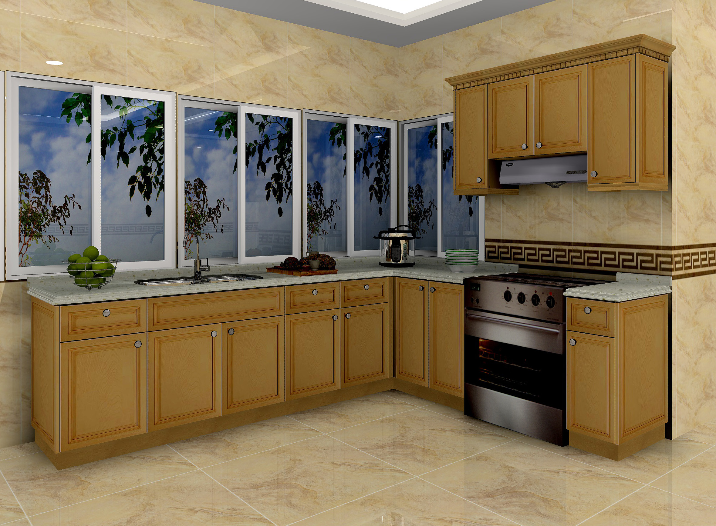 Custom Free 3D Design Navy Blue PVC Vinyl Shaker Kitchen Cupboards