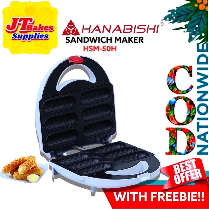 Hanabishi Hotdog Waffle Maker HSM50H Nonstick toasting surface by