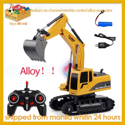 RC Excavator Toy 2.4Ghz 6 Channel 1:24 RC Engineering Truck Car Alloy and Plastic Excavator RTR for Kids Birthday Gift 6 Channel Remote Control Excavator Rechargeable Toy