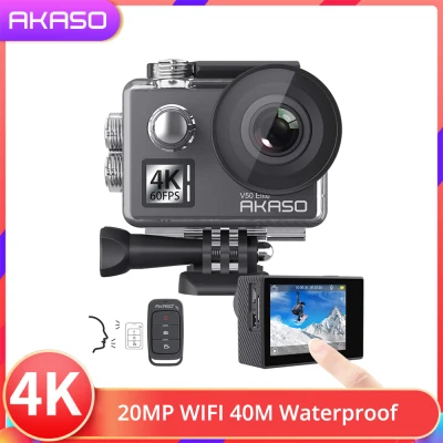 【Ship From Philippines】AKASO V50 Elite 4K/60fps 4K/30fps 1080P/120fps 720P/240fps Touch Screen WiFi Action Camera Voice Control EIS 40m Waterproof Camera Adjustable View Angle 8X Zoom Remote Control Sports Camera with Helmet Accessories Kit