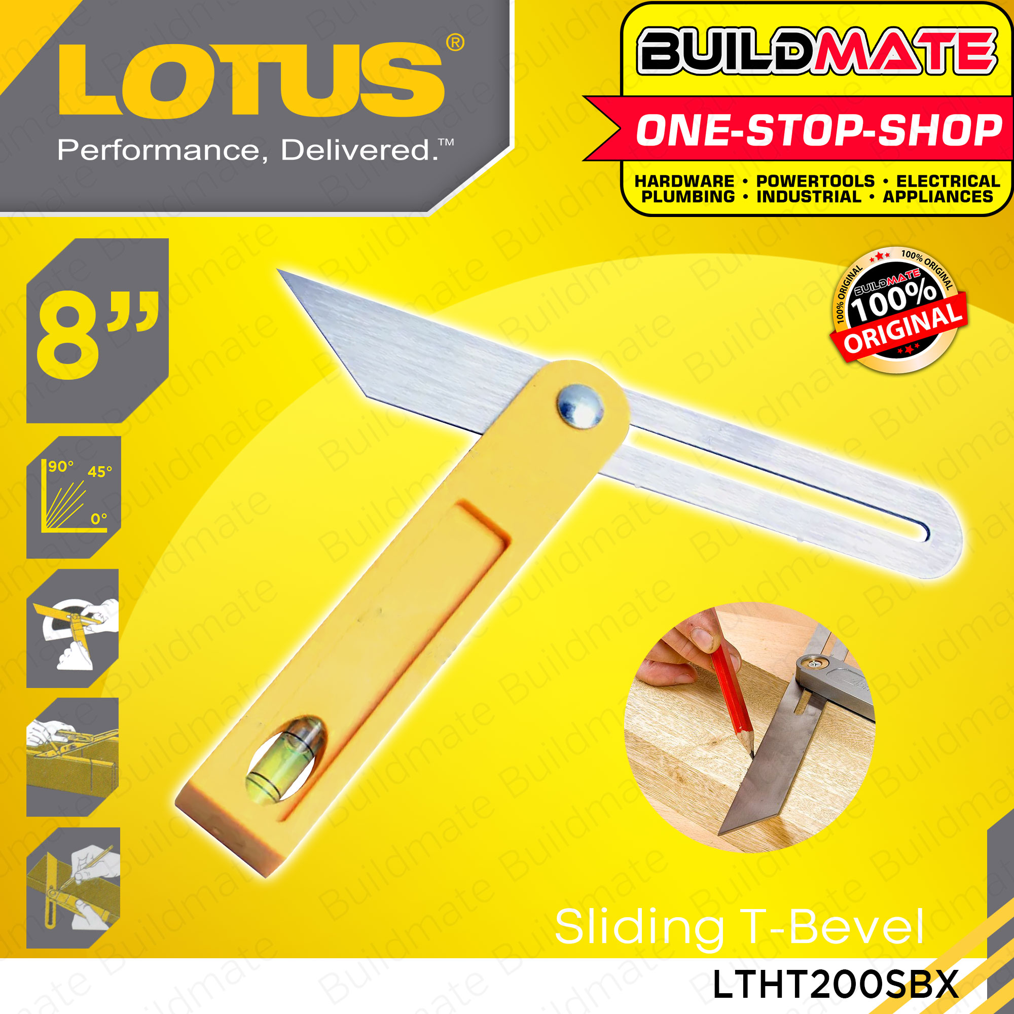 LOTUS Sliding TBevel 8" Inch Angle Ruler Protractor Gauge Square Level