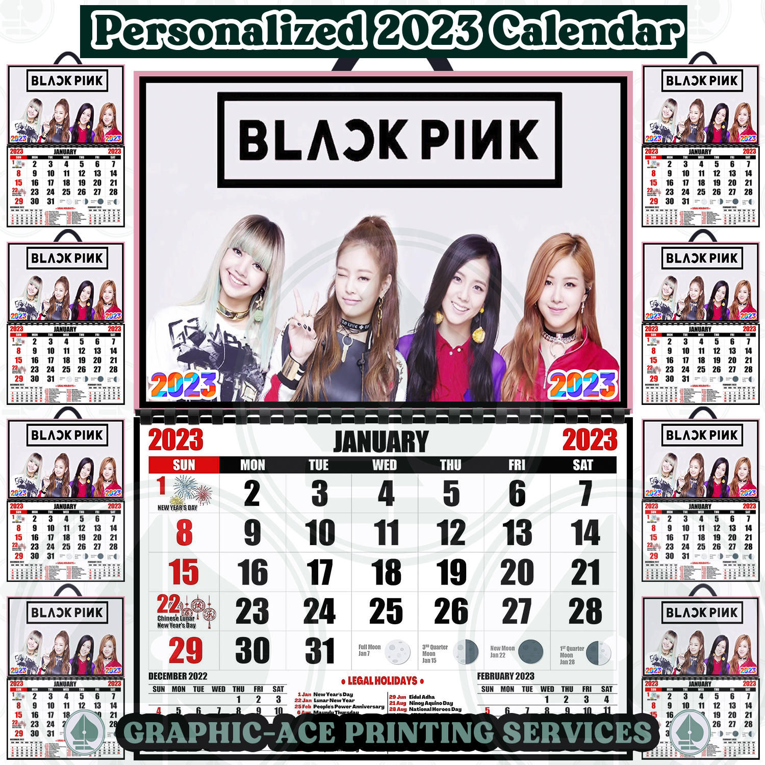 Black 2023 Pink Wall Calendar Design A3 SIZE LAMINATED KPOP | Lazada PH