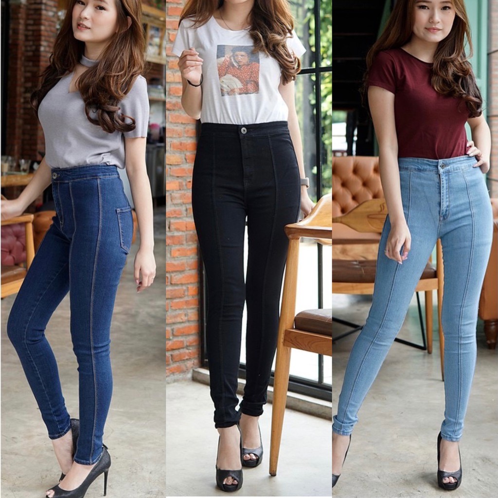 Women Sky Blue Fall Wide Leg High Rise Jeans-saigonsouth.com.vn