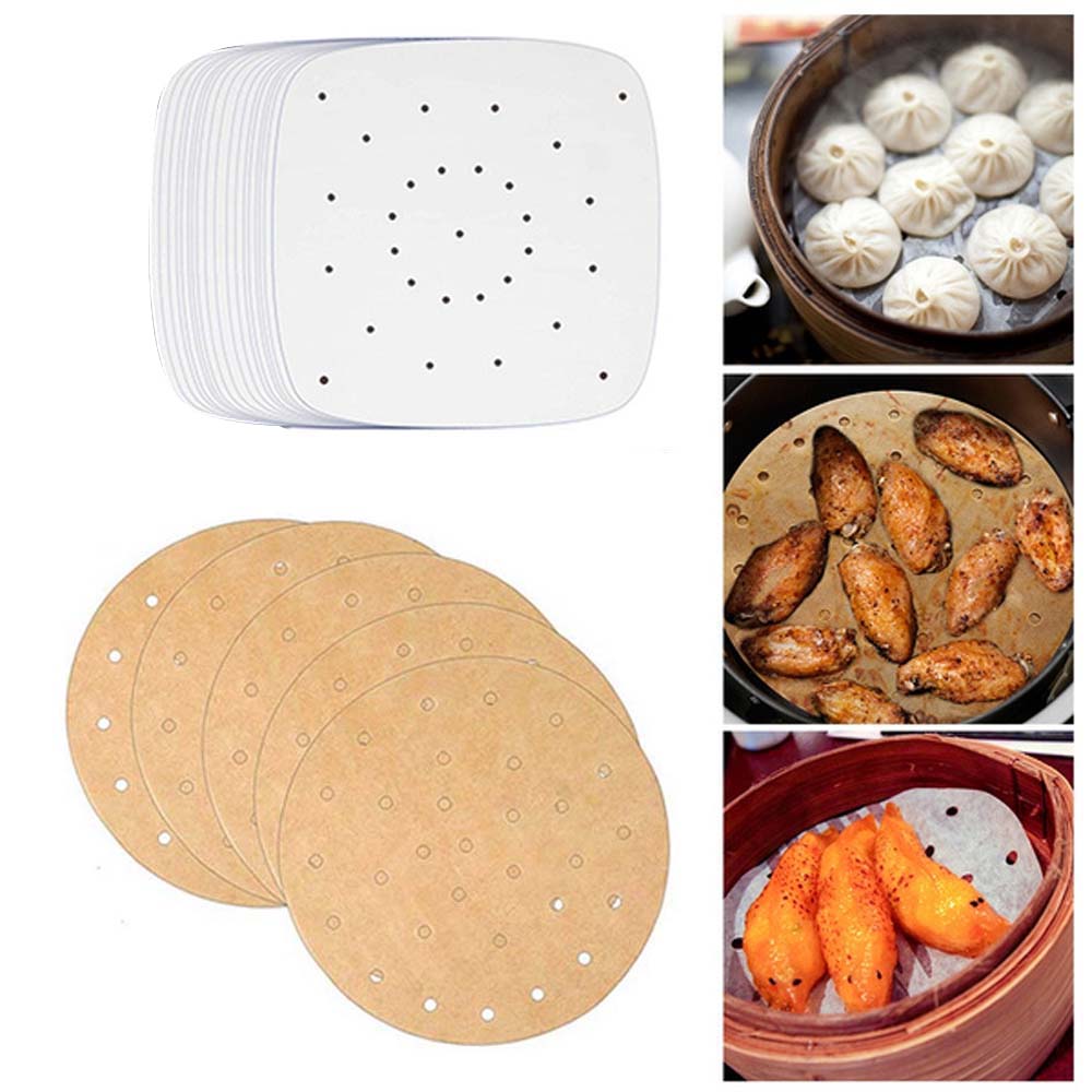 Air Fryer Liners,Set of 100，7.5 inch Square Air Fryer Paper,Premium Perforated Parchment Steaming Papers,Non-stick Steamer Mat,Baking,Cooking,Steaming 