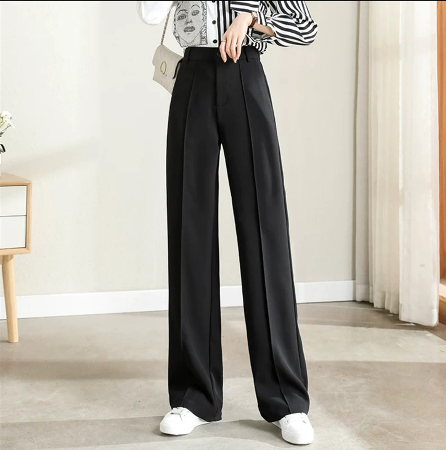 HUILISHI Korean style high waist ladies plain straight wide leg pants ...