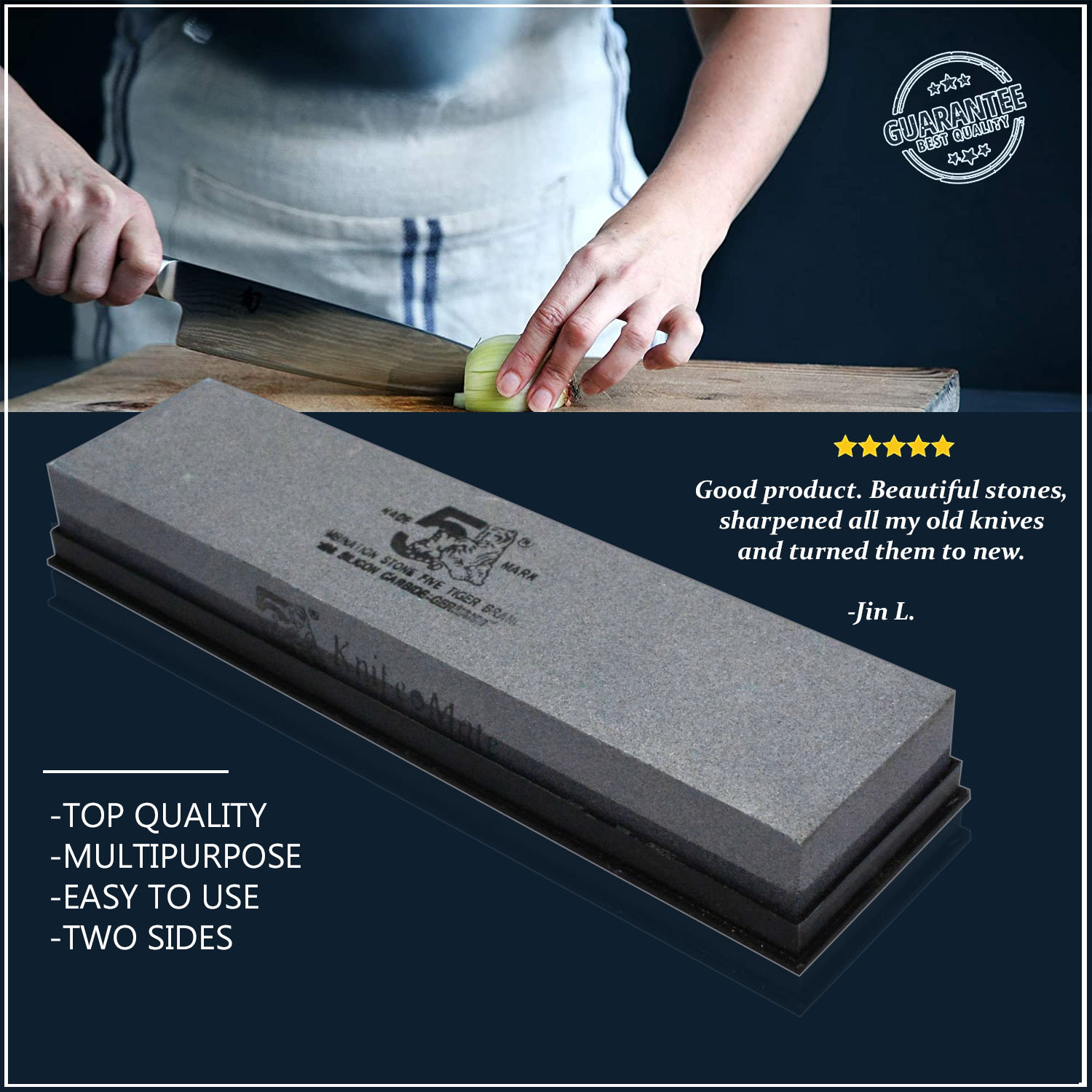 6" Knife Sharpening Stone Combination Dual Sided Grit With Base for