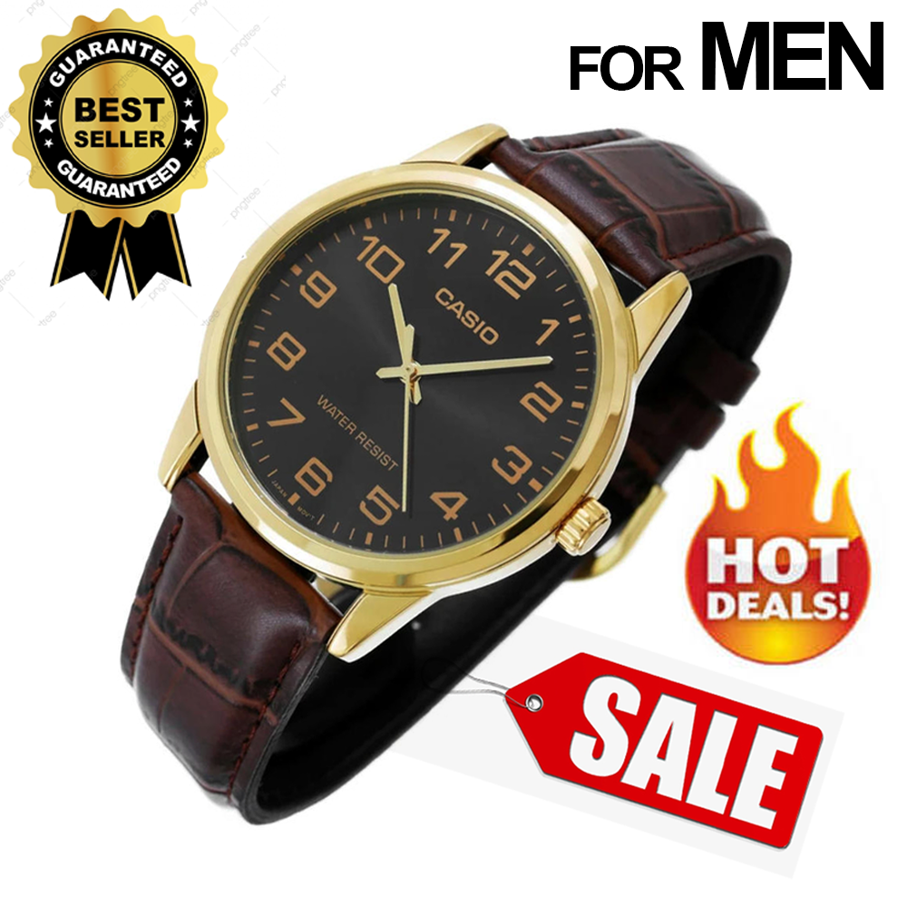 APM Casio V1 Quartz All Brown Leather Band Watch for Men Brown Trending