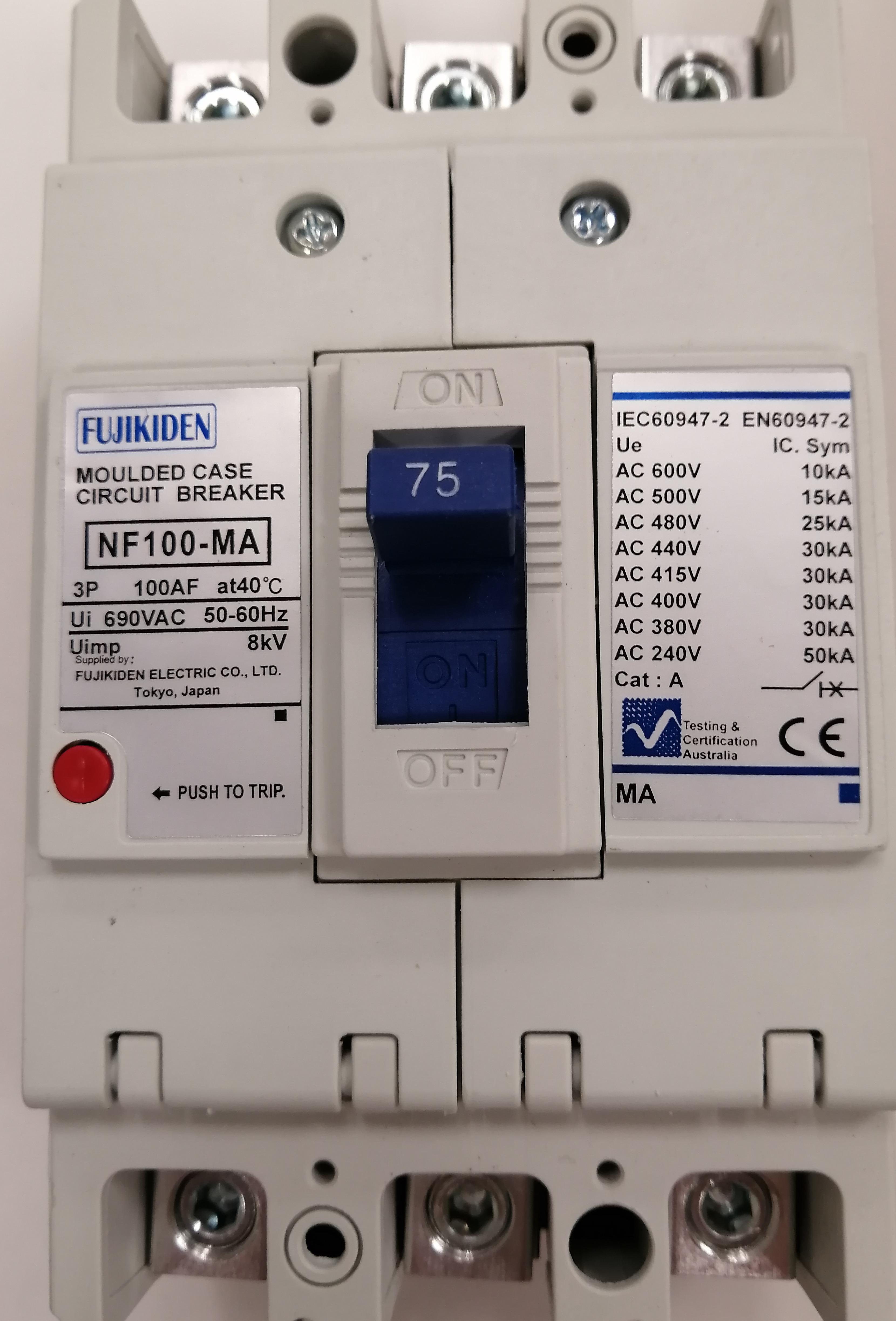 FUJIKIDEN MOLDED CASE CIRCUIT BREAKER NF100MA (100AF) 75A 3P Lazada PH