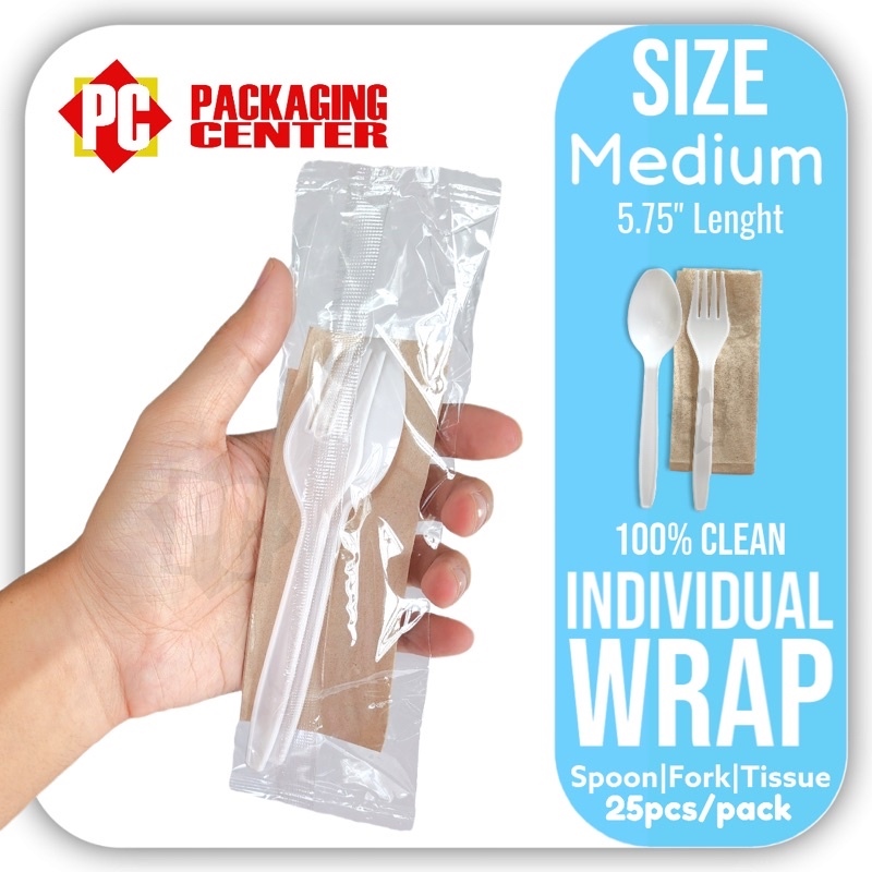 Individual Wrap Spoon and Fork with Tissue by 25pcs Set per pack COD
