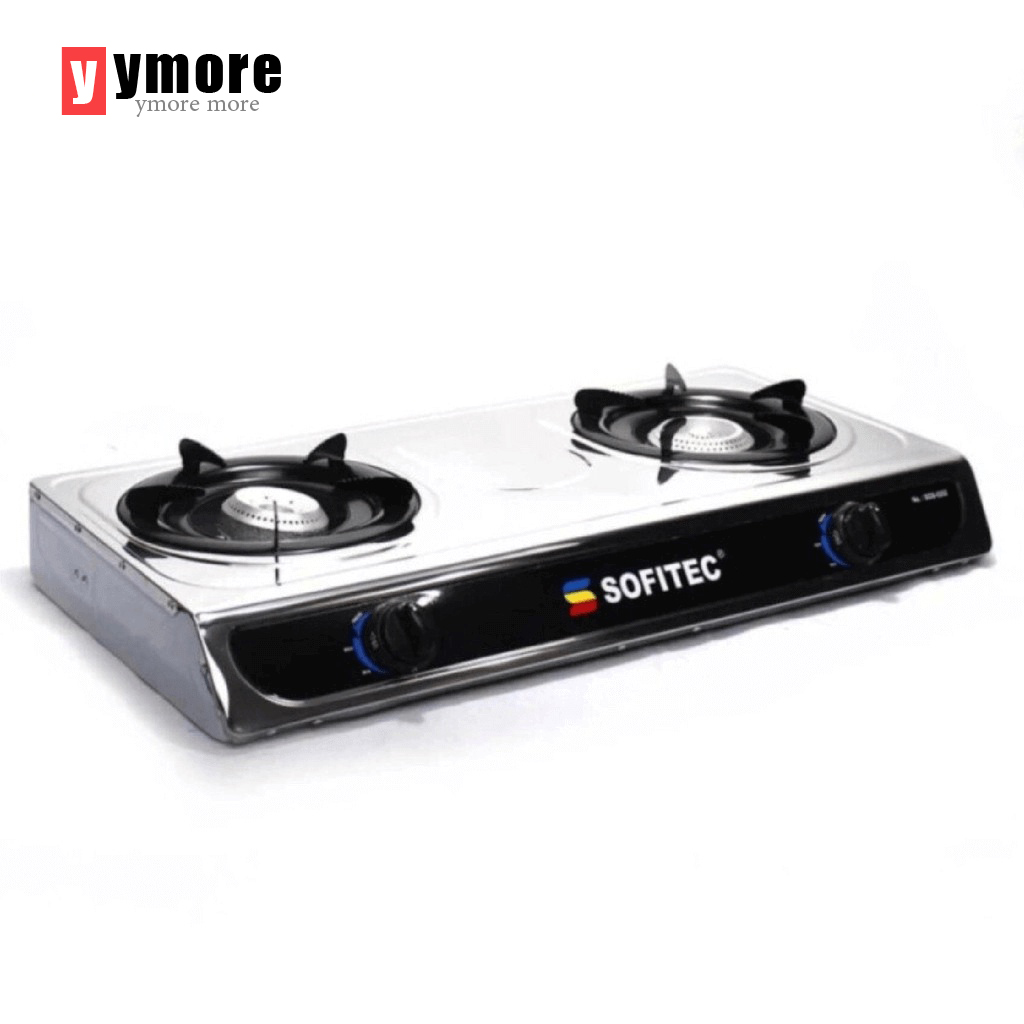 Ymore Double Burner Gas Stove Stainless Steel Automatic Ignition Silver