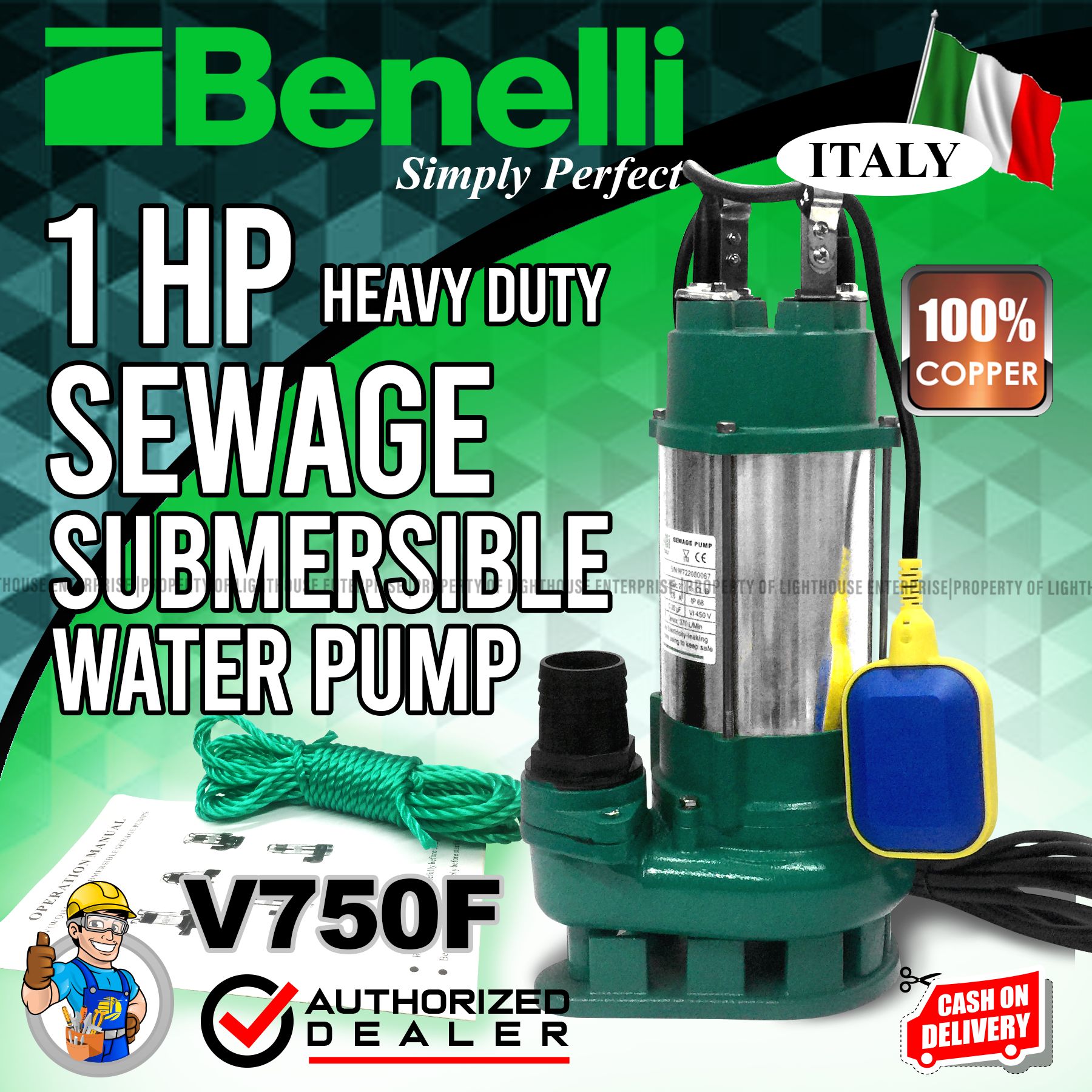 BENELLI Italy Heavy Duty Electric Sewage Submersible Pump / Dirty Water