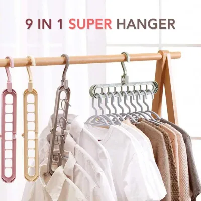 Magic Hanger 9 Holes in 1 Hanger Foldable Space Saver Storage Cabinet Clothes Hanger Organizer High Quality Plastic Wardrobe Clothes Rack Organiser Closet Hanger Pins Clips Nonslip Multifunctional Laundry Hanger Increases Storage Space
