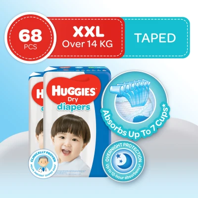 Huggies Dry Diapers XXL - 34 pcs x 2 packs (68 pcs)