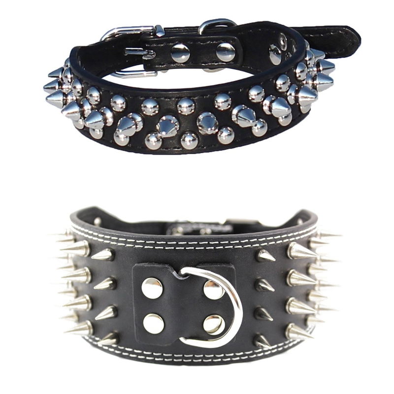 2PCS Faux Croc Leather Spiked Dog Collar 3inch Wide 40 Large Spikes with Leather Spiked Studded Dog Collar 1inch Wide