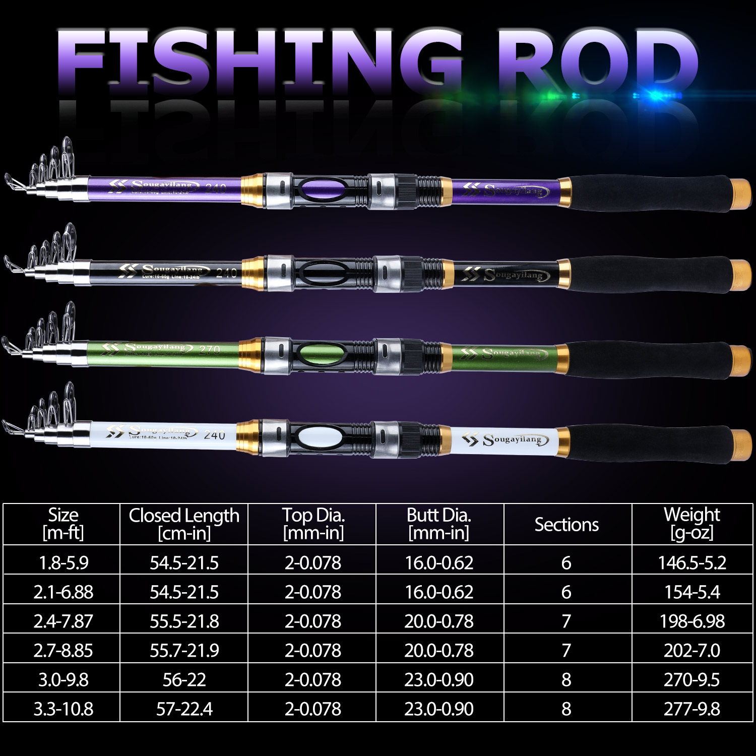 Telescopic Fishing Rods 1.8-3.3m Glass Fiber Fishing Pole Strong Portable Fishing  Tackle for Saltwater Freshwater