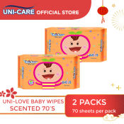 UniLove Powder Scent Baby Wipes 70's Pack of 2