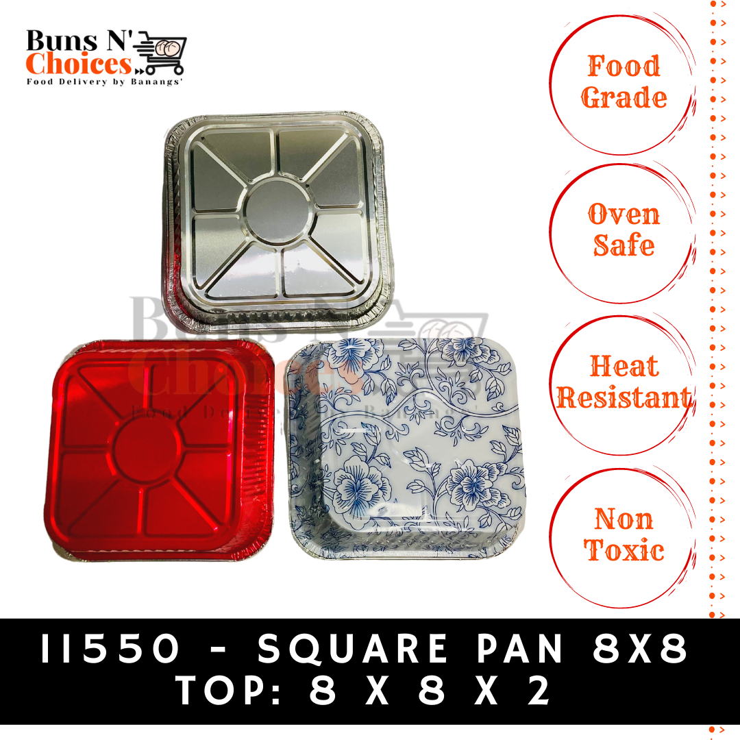 Buns N' Choices] 11550 - 8x8 Square Aluminum Foil Pan with Plastic