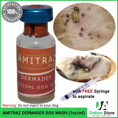 Pure Amitraz Dermadex Acaricidal Dog Wash (1cc/ml) with FREE Syringe - Anti Mange o Galis, Ticks o Garapata and Fleas o Pulgas - Applicable to any Dog and Cat weight or size