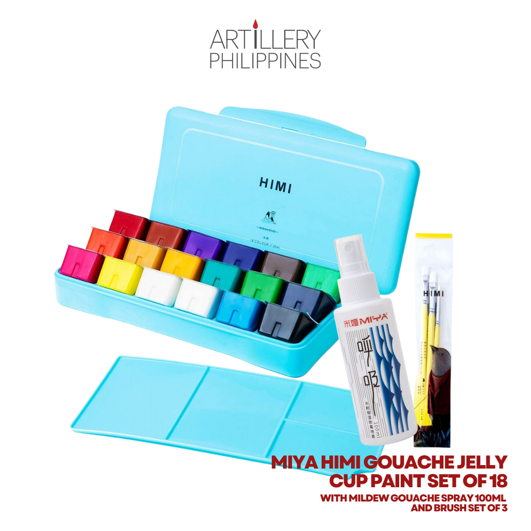 MIYA Himi Gouache Jelly Cup Paint Set Of 24 With Brushes + Mildew Spray