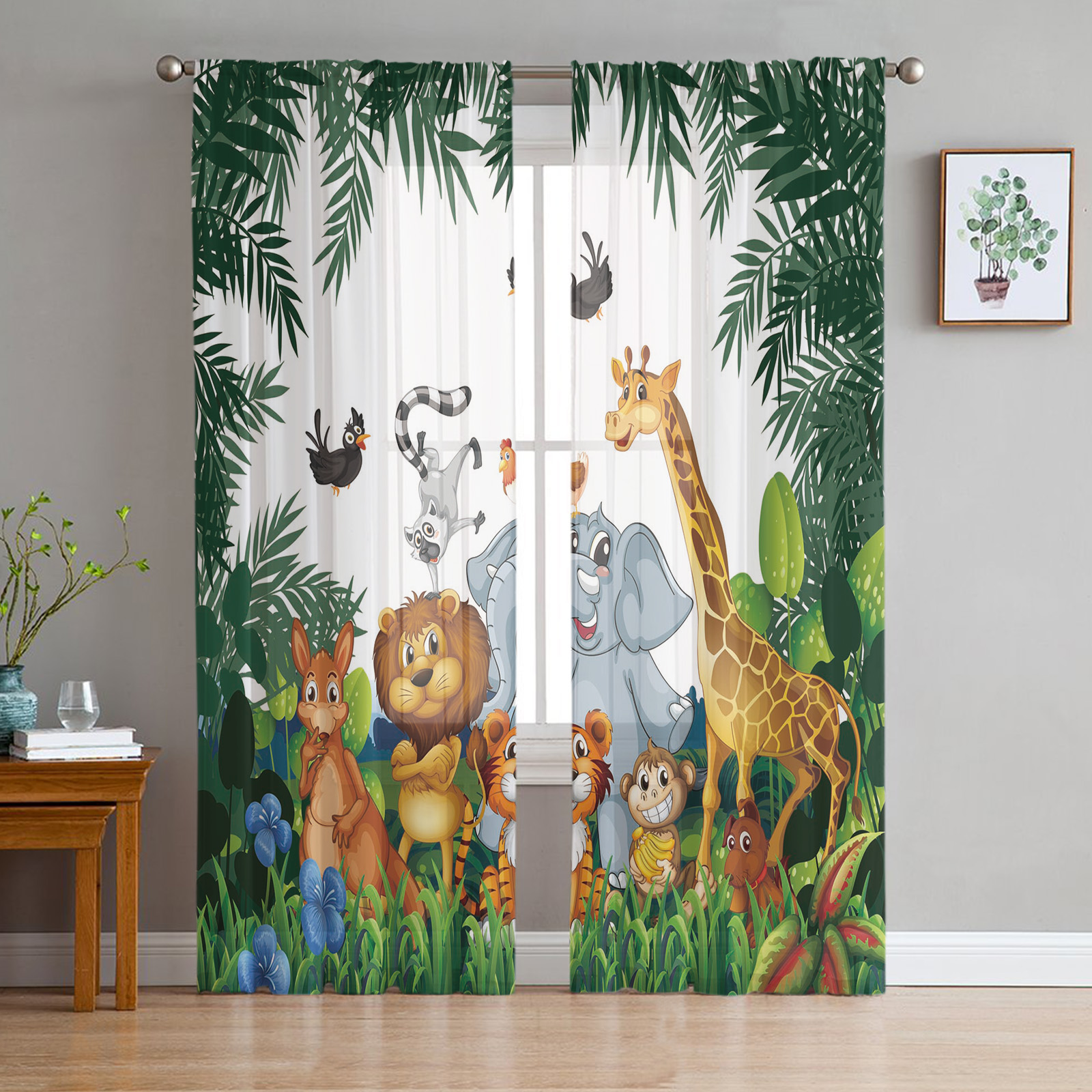 Tropical Jungle Cartoon Animal Lion Tulle Sheer Curtains for Living Room  Bedroom the Room Kitchen Voile Decoration Curtains | Lazada PH