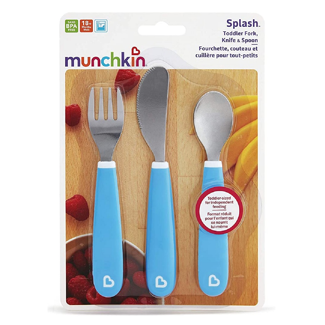 Munchkin Splash™ Toddler Fork, Knife & Spoon Set Blue Lazada PH
