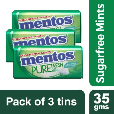 Mentos Pure Fresh Spearmint Mints - 3 tins