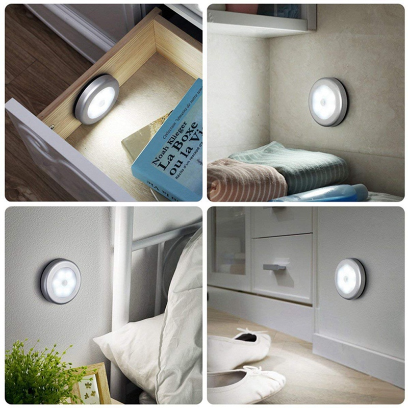 6Pcs LED Motion Sensor Lights PIR Wireless Night Light Battery Cabinet ...