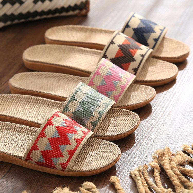 Women Bohemian Style Home Slippers Indoor Print Slip-On Anti-Skid Casual Cotton Slippers 